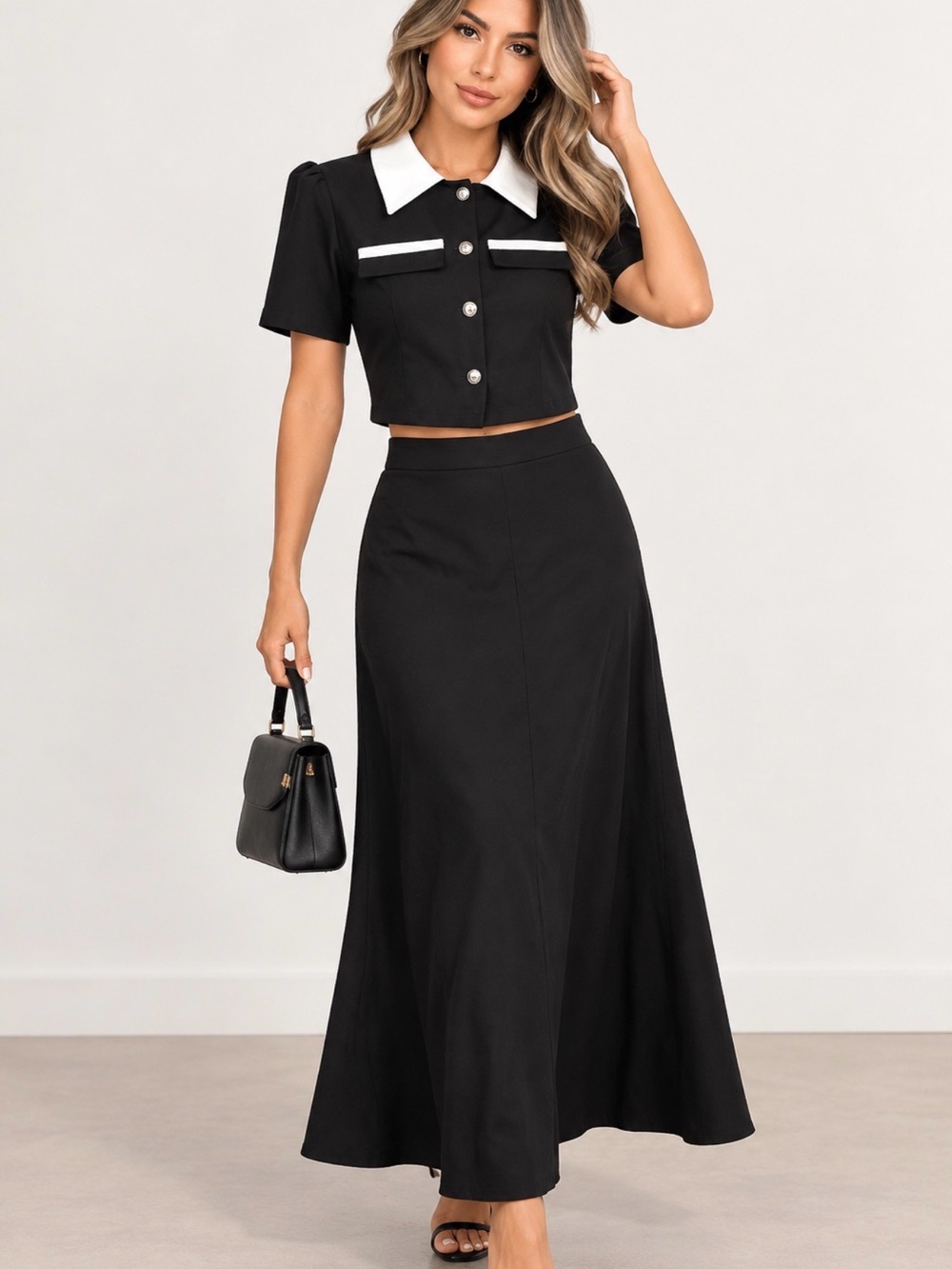 Classic Black Maxi Skirt and top set .!